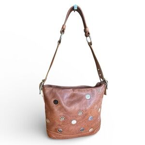 Vintage Rare Coach Leather Polka Dot Patchwork Shoulder Bag Silver Hardware